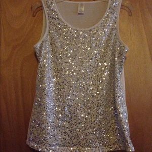 Sequin White Tank Top Size L